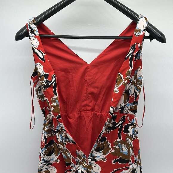 Sam Edelman Women's Size 4 Red Floral Print Asymmetrical Ruffle Midi Dress NWT - Picture 10 of 11